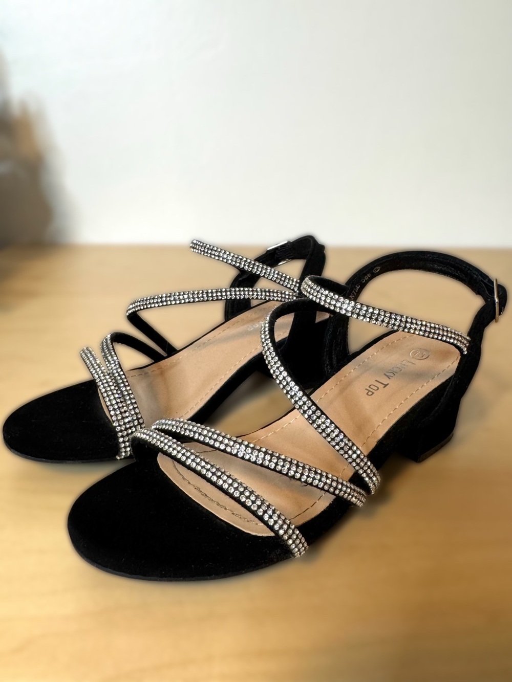 Lucky Top Girls Black Rhinestone Strappy Sandals Sz 13 Dressy Special Occasion
